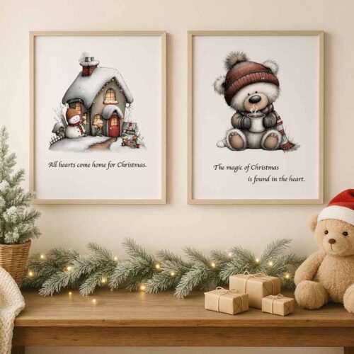 Weihnachtliches  Poster Set – 6 liebevolle Wintermotive | A4 Christmas Wall Art Printables