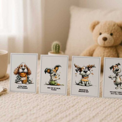 Self Care Karten Set – 12 liebevolle Hundemotive | Achtsamkeitskarten zum Ausdrucken